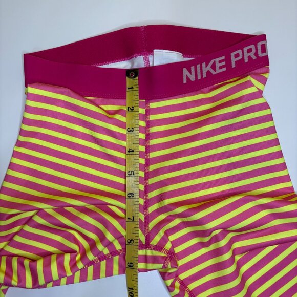 Nike‎ Pro Stripe Capri Leggings Womens Size Small Hot Pink Yellow Active Sport - Picture 6 of 8